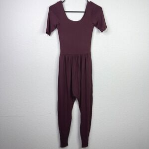 IMBODHI Jumpsuit Womens XS Burgundy Short Sleeve Harem Yoga Bodysuit Athleisure